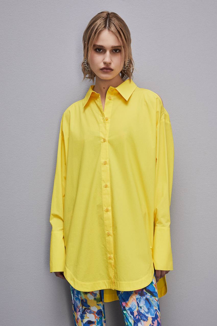 Yellow Patrizia Pepe Long-sleeved Oversized Cotton Shirt | IULWQJT-16