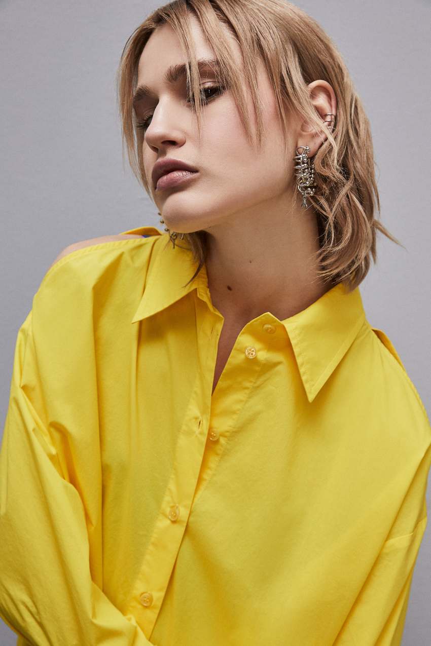 Yellow Patrizia Pepe Long-sleeved Oversized Cotton Shirt | IULWQJT-16