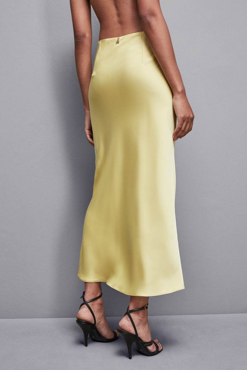 Yellow Patrizia Pepe Shiny Satin Midiskirt | KOLTCQB-45