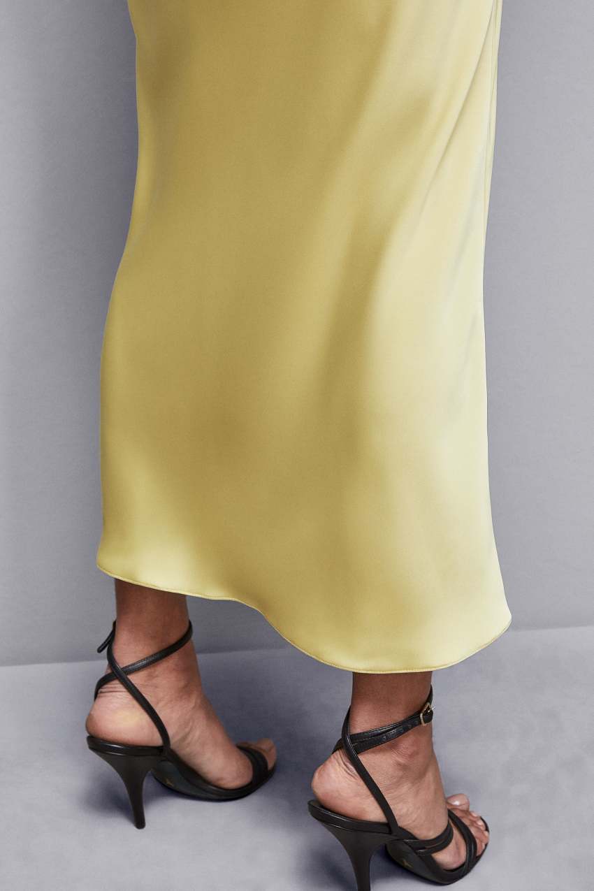 Yellow Patrizia Pepe Shiny Satin Midiskirt | KOLTCQB-45