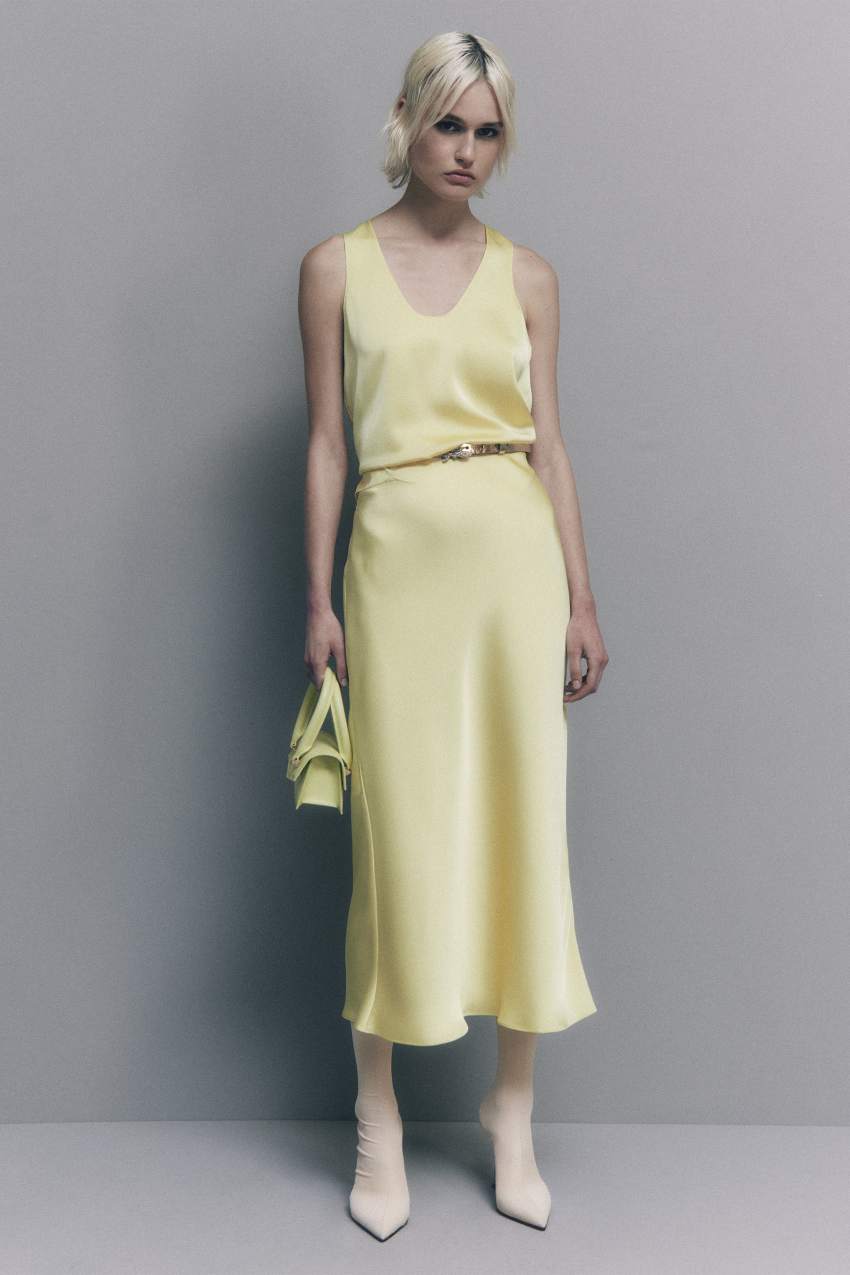 Yellow Patrizia Pepe Shiny Satin Midiskirt | KOLTCQB-45