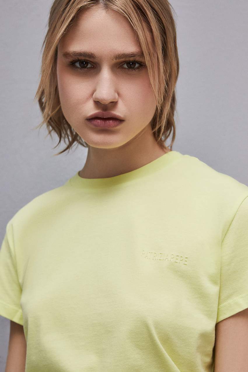 Yellow Patrizia Pepe Short-sleeved T-shirt With Logo In Organic Cotton | GOWZHVA-37