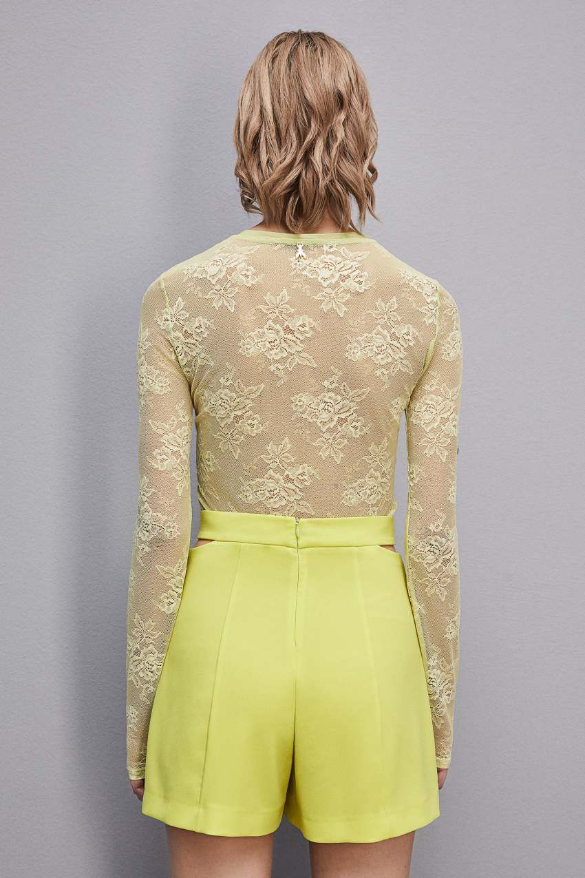 Yellow Patrizia Pepe Stretch Lace Jersey Top | JTMWHIN-84