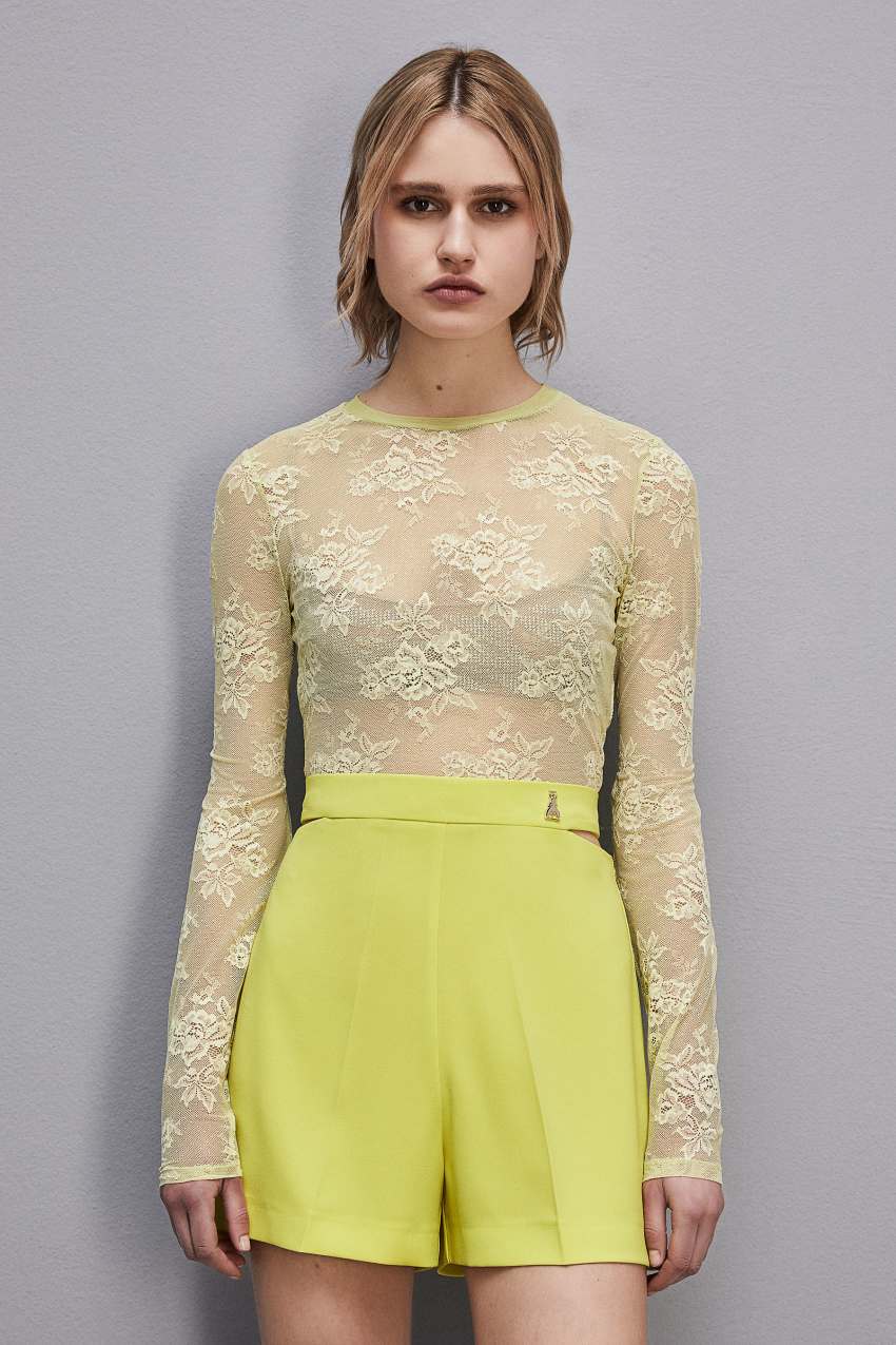 Yellow Patrizia Pepe Stretch Lace Jersey Top | JTMWHIN-84